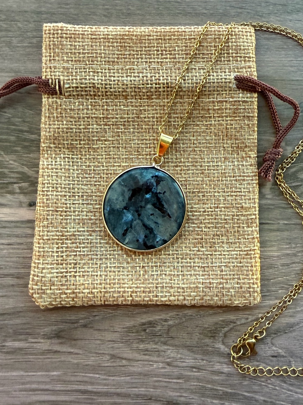 Genuine Larvikite Round Pendant Larvikite Necklace Minimalist Necklace